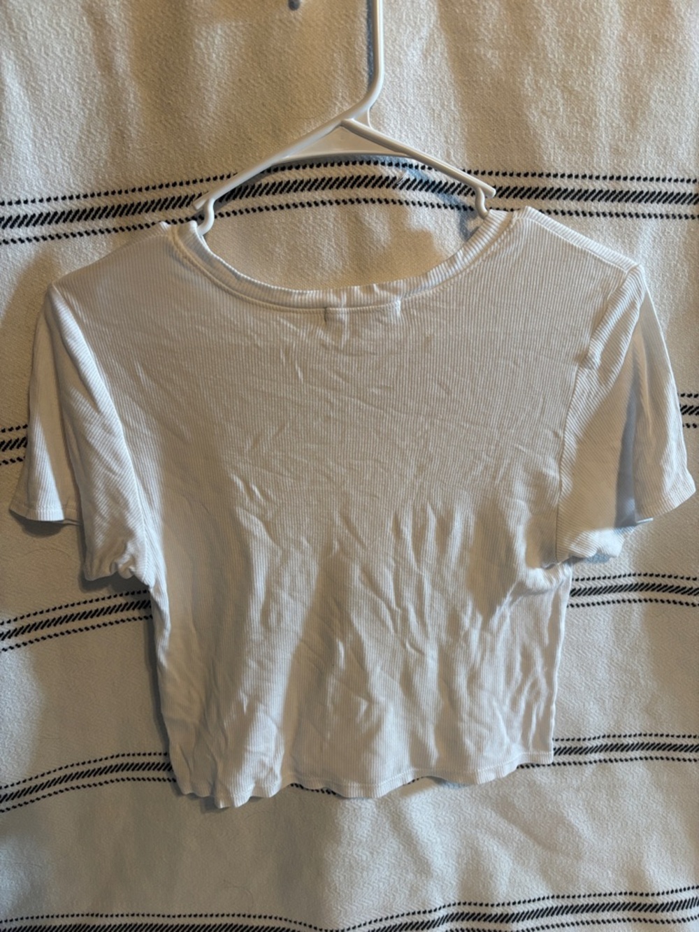White Ribbed Crewneck Crop Tee - Picture 3 of 3